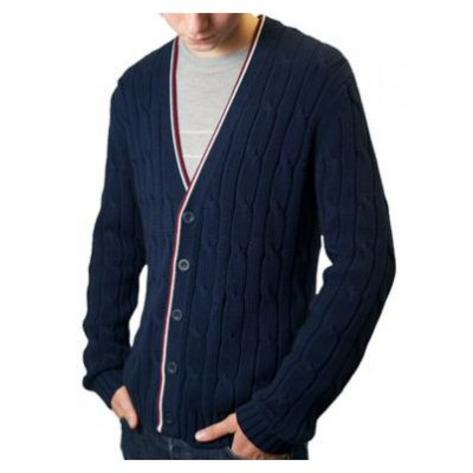Art Gallery Mod 60's Cable Chunky Knit All Cotton Cardigan Navy Blue Preview